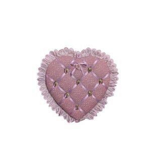 Vintage Heart Memo Board Jewelry Holder Pink Lace Ribbon Cottagecore Wall Decor